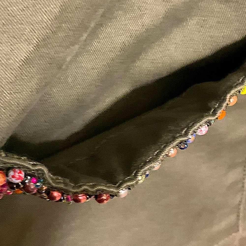 A NEW DAY sz Small Utility Jacket Beaded Trim Lightweight Pockets Olive Green